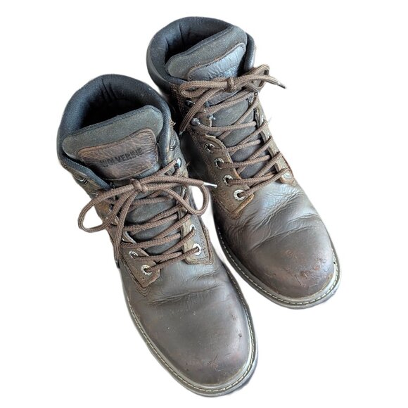 Wolverine Steel Toe Safety Waterproof Brown Leather Lace Up Work Boots Size 9.5